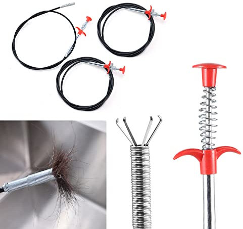 AIMEKE 3 PCS Griffe Pince Flexible Pince Griffe Pince Pince Tuyau Nettoyage Spirale Nettoyeur De Vidange pour Cuisine Salle De Bains Évier (90cm/200cm/300cm)