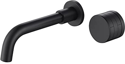 Brass Concealed Wall Mounted Bathroom Faucet Basin Sink Mixer Taps,Knob Handle Swivel Spout Matte Black