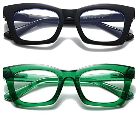 Hubeye Occhiali da lettura da Donna Retrò alla Moda con la Cerniera a molla Occhiali Anti Luce Blu (Nero+Verde, 0.00)