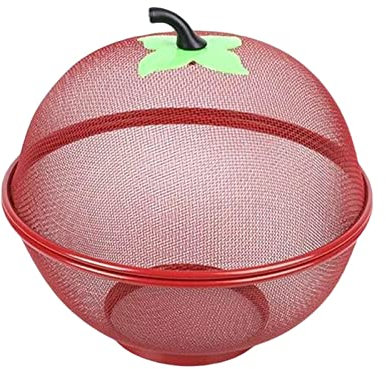 Corbeille à fruits en maille en forme de pomme avec couvercle pour comptoir de cuisine - Panier de rangement pour fruits et légumes (rouge)