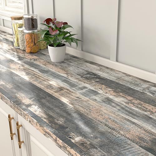 FunStick Grey Weathered Wood Contact Paper for Countertops Waterproof Self Adhesive Wood Wallpaper Peel and Stick Woodgrain Contact Paper Removable Wooden Wall Papers for Desk Cabinets Walls 12x200