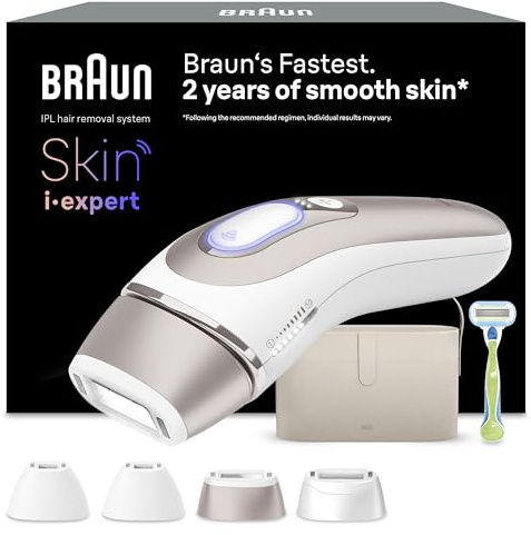 Braun Smart IPL 7 Skin i·expert – IPL Geräte Haarentfernung, Dauerhafte und Schmerzfreie Haarentfernung für Zuhause – inkl. Gratis App, Etui, Venus Rasierer, 4 smarte Aufsätze – PL7387, Weiß/Rosegold