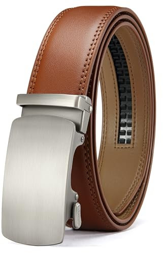 YOETEY Automatik Gürtel Herren Braun Leder, Ledergürtel Herren Braun Ratsche Automatikschließe für Herren 35mm Business Anzug, Herrengürtel Stufenlos Verstellbar