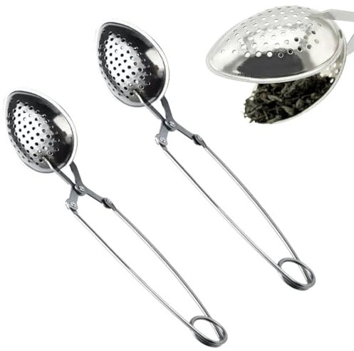 Infusore tè,2 Pezzi Acciaio Inox Infusore tè Filtro Pinze Filtro Te Tea Strainer Spoon Filtri e Colini da Tè per Foglie di tè e Spezie e Condimenti,17 cm