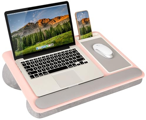 LAPGEAR Home Office Pro Lap Desk with Wrist Rest, Mouse Pad, and Phone Holder - Pink - Fits up to 15.6 Inch Laptops - Style No. 91604