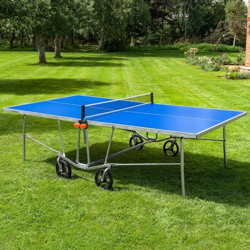 VERMONT Tavolo Da Ping Pong Da Esterno TS100 | Tavolo Portatile Regolamentare Con Telaio In Acciaio E Ruote A 360° - Per Tutti I Livelli Di Abilità (Senza Copertura, Tavolo)