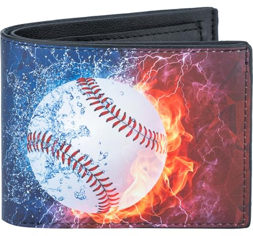 Teen Boys Wallet, Birthday Gift - 5 6 7 8 9 10 11 12 Year Old Boys, Cool Baseball Bifold Rfid Blocking Leather Wallet With Coin Pocket ID Window, Christmas Birthday Gift - Boy Girls Teen 3-14 Ages