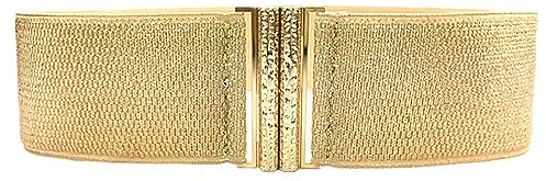 WLNEXT Corsé dorado ancho cinturón de cintura decorativo cinturón elástico Waspie cinturón brillante Waspie cinturón ancho para mujer