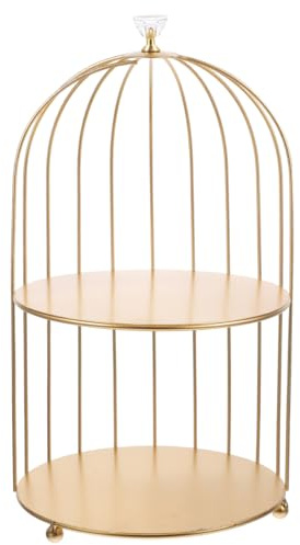 PartyKindom Storage Rack Golden Iron Birdcage Cosmetic Organizer Stand for Perfume Lipstick Skincare Desktop Storage and Dessert Display Holder 14X8X8 Inch