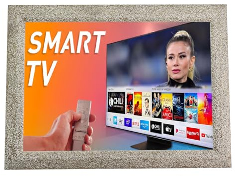 Cornice in legno bianca e oro per Smart Tv, Decorativa, Universale su misura TV141BO (da 66 a 75 pollici)