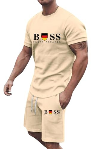 Mens Matching T-Shirt and Shorts Set 2 Piece Summer Short Sleeve Sweatsuits Co Ord Crewneck Shirts Jogging Shorts with Drawstring Athletic Top Bottoms Workout Sets Lapel Activewear Tracksuit