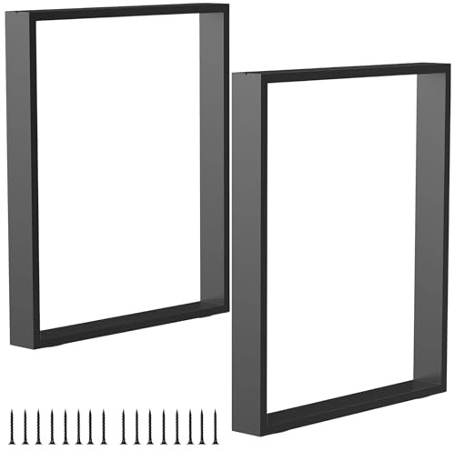 Yaqor X2 Patas de Mesa de Acero 60x72 cm, Patas Rectangulares para Mesa de Bricolaje, Estilo Industrial, con Tornillos y Protectores de Suelo en Negro