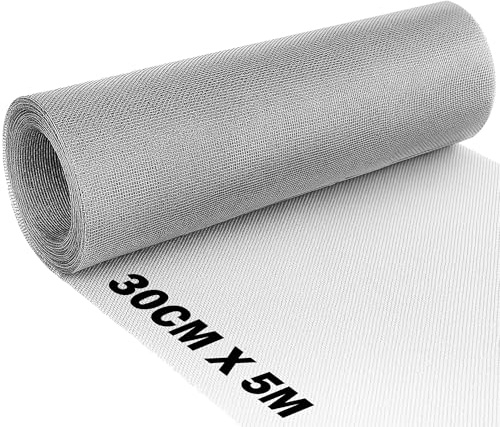BLOSTM 304 Stainless Steel Wire Mesh Roll - 30cm x 5m Rustproof Fine Metal Mesh to Cover Vents, Air Bricks, Windows - Blocks Rodents, Insects, Mouse, Pests from Entering Home & Garden - Easy to Cut