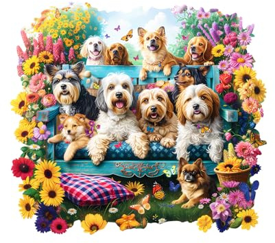 Wooden Puzzles for Adults, Garden Puppy Puzzle, Challenging Wooden Jigsaw Puzzle, Wood Adults Puzzles Birthday for Women Men (L-13.4 x 12.2in 275 Piece)