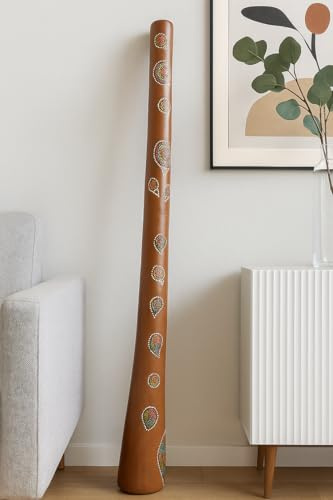 Didgeridoo teak 150 cm dipinto a mano – Arte aborigena Maori tipo Australiano Artigianato Bali, Suono Autentico