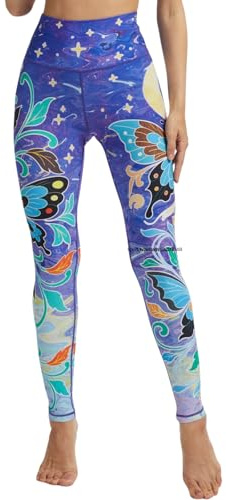 Chisportate High Waist Yoga Pants with Pockets, Soft and Stylish Patterned Leggings for Pilates,Workout and Fitness-Butterfly Galaxy