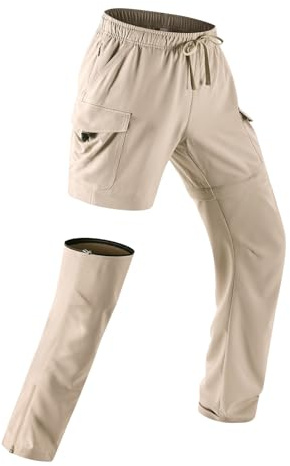 baleaf Pantalon Randonnée Femme, Marche Convertible Short Extérieur Droit Amovible et Réversible Poche Cordon Respirante à Séchage Rapide Anti Polaire UV Kaki M