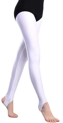 Generisch Pantalones de danza para niñas, leggings de ballet elásticos, medias suaves de rendimiento para niños, yoga, gimnasia, entrenamiento, cómodas, transpirables, tela suave, Blanco, 9-10 años