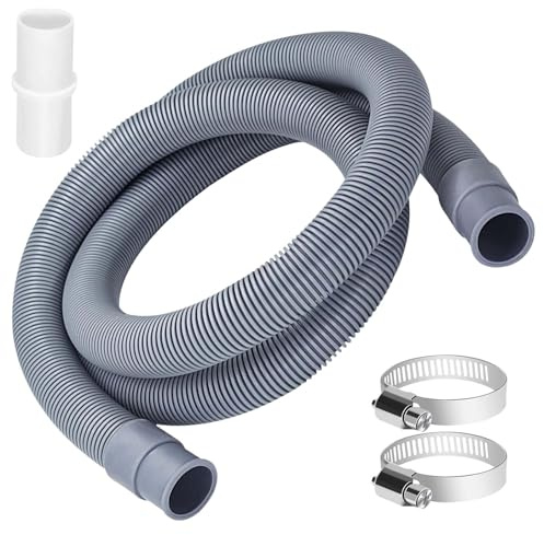 Washing Machine Hose, 1M Universal Drain Hose for Washing Machines Dryer Dishwasher, Drain Hose Dishwasher Extension Set Extension Pipe Kit Including Hose Connectors, Hose Clamps(Grey)