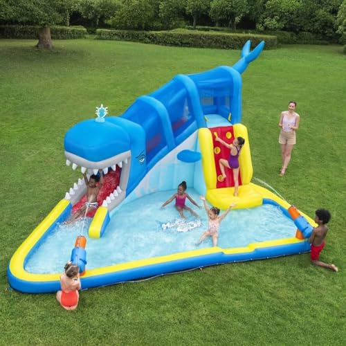 Inflatable Mega Water Park for Kids – Whales 'n Waves Backyard Slide & Splash Pool – Heavy Duty Blower Included – Ages 4+