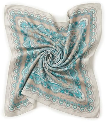 Vivisence Donna Foulard In Seta 90X90 Cm Bordi Arrotolati Eleganza Versatile, Turchese/Beige,90 X 90 Cm