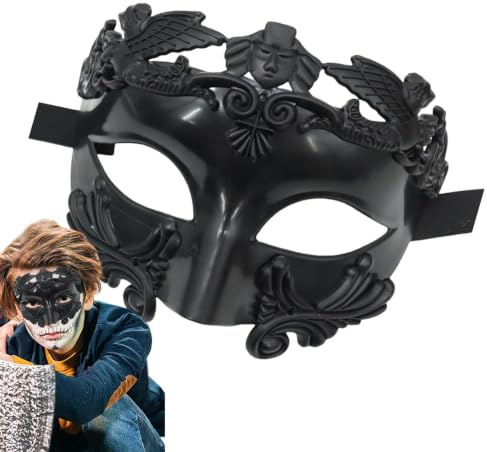 Uonguon Maskerad ögonmask, antikt grekisk-romerskt ansiktsskydd | med elastiska svarta band Halloween-ansiktsskydd för män kvinnor ungdomar vuxna bar dans