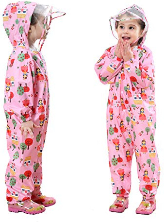 Baogaier Imperméable pour Enfants Imperméable Combinaison Léger Long Capuche Pluie Réfléchissant Veste Fille pour Randonnée Running Sport Vélo 3-5 Ans Rose