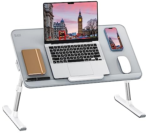 Table de lit, SAIJI Table Pliable, réglable Hauteur Angle, Max 17'' Ordinateur Portable, pour lit canapé (Gris, 60 * 33cm)