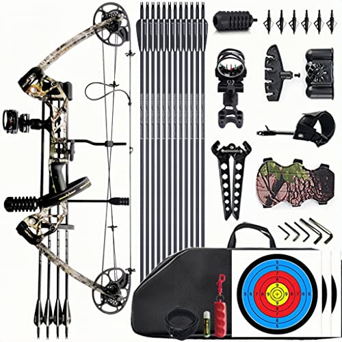 Lanneret Compound Bow and Archery Sets - Right Hand Archery Compound Bows 0-70 lbs Draw Weight Adjustable for Adults and Beginners，Hunting Bow Kit for Beginner Camouflage