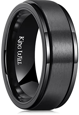 King Will 316L Stainless Steel Spinner Weding Ring for Men Women-8mm Black Stress Relief Fidget Ring Brushed Spinner Wedding Band Comfort Fit Size 10