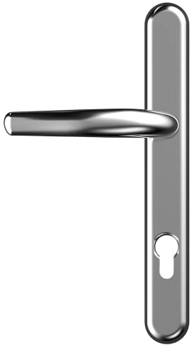 UAP Signature Aluminium Door Handle Silver, 243mm Long Backplate, 92PZ Euro Cylinder Lock, 210mm Screw Centres, External Door Handle for uPVC, Composite & Timber Doors