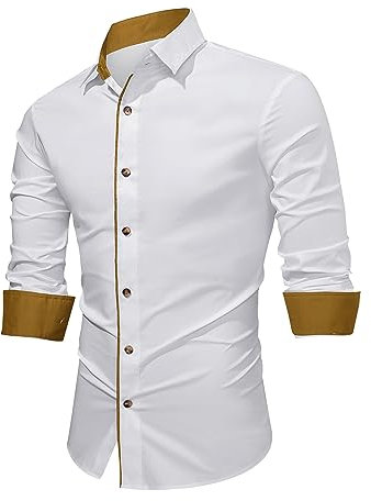 Meilicloth Hemd Herren Langarm Trachtenhemd Freizeithemd Businesshemd Herrenhemden Langarmhemd Formelle Baumwolle Dehnbar Hemden Klassisch Casual Kent-Kragen Westernhemd Regular Fit Weiß XL