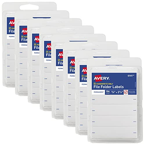Avery File Folder Labels, 5/8 x 2-3/4, White, Non-Printable, 8 Packs, 1,248 Blank Labels Total (21925)