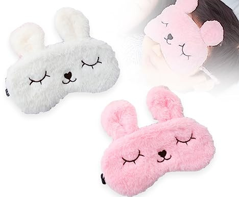 KAPSING Pack of 2 Eye Mask Sömnmask, 3D Söta Djur Ögonbindel för att sova, Andningsbar ögonskugga, för hem, kontor, resor, hotell (vitt och rosa)