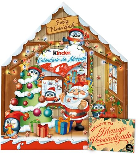 Calendrier de l’Avent Kinder Maison 2025 · 24 Chocolats Variés & 1 Œuf Kinder Surprise · Carte Personnalisable Cia&Co Incluse · Coffret Gourmand de Noël pour Enfants & Familles · 184 g