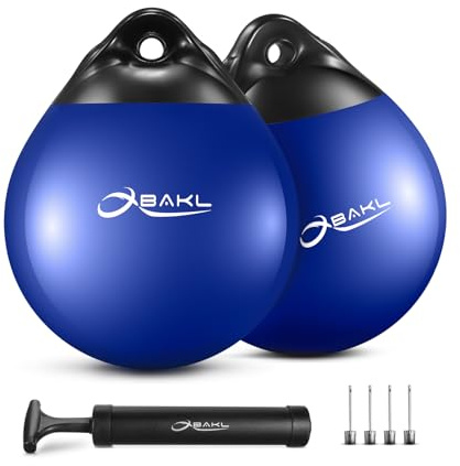 OBAKL Pair of Vinyl Boat Buoy Balls, 11.4 x 13.8 Inches Round Boat fenders Ball for Boat Mooring Buoys, Anchor Float Buoy and Mooring Fender(Blue)