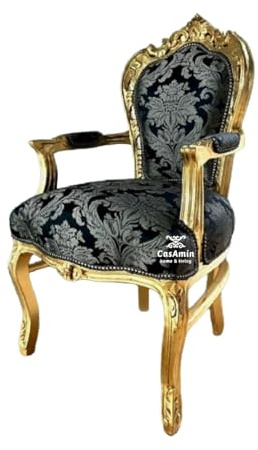 Sillón francés Louis XV Style en negro Floral Jacquard Barroco estilo Rococo Retro Armchair en acabado dorado para decoración del hogar o decoración comercial