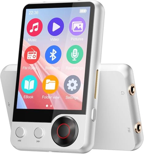 Reproductor MP3 de 128 GB con Bluetooth 5.3, Reproductor de HiFi con dos Puertos Para Auriculares, Altavoz HD Incorporado, Pantalla Táctil, Grabadora de voz, Radio FM, MP3 Portátil de Aleación de Zinc