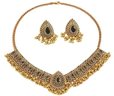 Conjunto de joyas bohemias tradicionales de boda india para mujeres y niñas, tono dorado antiguo oxidado, étnico para fiestas y baile de graduación, collar llamativo con aretes, gargantilla con borlas