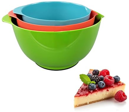 Rührschüssel 3er Set, Inneinander Stapelbar, Spülmaschinenfest, Schüssel mit Rutschfester Basis und Ausguss, Küchenschüssel, Salatschüssel, Schüsselset zum Mischen & Servieren, Salate, Sauce, Backen