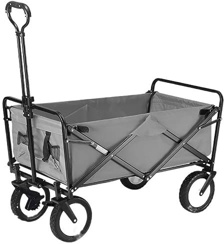 Carrello da spiaggia pieghevole con freni in acciaio, portatile, da giardino, con 4 ruote, pieghevole, per il trasporto a mano, resistente, per attività all'aperto (Rosso) (grigio)
