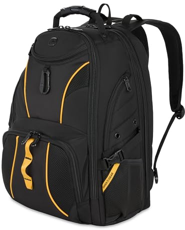 SWISSGEAR 1900 ScanSmart TSA Laptop Backpack Fits 17 Inch Laptop with RFID Protection and Tablet Pocket, Black/Gold, 19-Inch