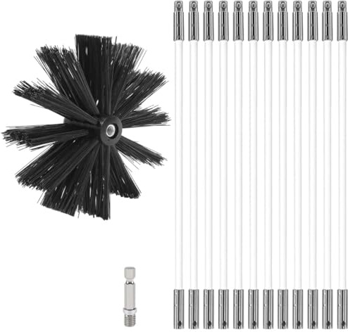 MOCNT Chimney Cleaning Brush Kit Nylon Rotary Duct Vent Cleaning Set Flexible Chimney Sweep Kit Soot Cleaning Rods for Fireplace Dryer Vent 12 Flexible Rods 1 Brush Head 200mm