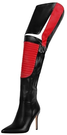 Meinabsatz Women's Overknee Boots Lace Over Knee Boots Stiletto High Heels Boots with Decorative Stitching, multicoloured, 12 UK
