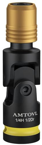 AMTOVL Adaptador de Llave de Vaso Impacto 1/2,1/2 Cuadrado a 1/4 Hexagonal,Junta Giratoria de Impacto 1/4, 50BV30 Junta Giratoria 360° para llave de Trinquete