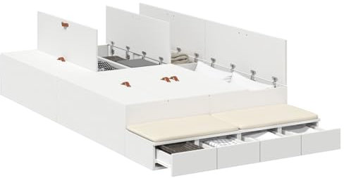 vidaXL Bettgestell mit Stauraum Weiß 120X190 cm Holzwerkstoff Viel Stauraum Modernes Design Einfache Montage Innenmöbel Schlafzimmer 120 X 190 MDF Minimalistisch Eingebautes Erwachsenenbett Einfach