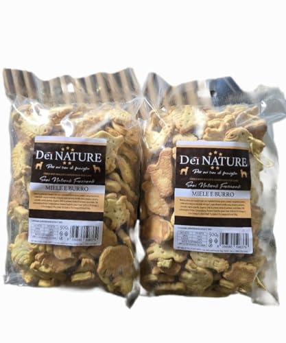 DEI NATURE Galletas para perros con miel y mantequilla, 2 paquetes de 500 g, grado humano, superalimento, aperitivos para perros, premio para perros