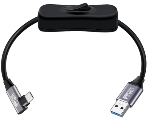 YINGAYOU USB till typ C-kabel 90 grader med omkopplare hög hastighet USB C 3.2-kabel 10 Gbps dataöverföring snabbladdning 60 W 3A, för bärbara datorer, PC, telefon, bil (Svart, 0,6 m)