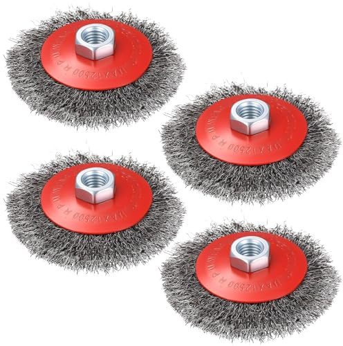 4 Pcs Cepillo Alambre Taladro para Amoladora Angular, 100 mm Cepillo de Alambre para Taladro con M14 Modelos, Cepillos para Pulir Taladros, Esmerilar, Desbarbar y Eliminar óxido