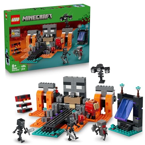 LEGO Minecraft La Bataille du Wither - Jeu Interactif avec Guerrier Écarlate, Arpenteur, Cube de Magma & 2 Figurines Mobs de Wither Squelettes - Cadeau Gaming pour Garçon ou Fille dès 8 Ans 21590